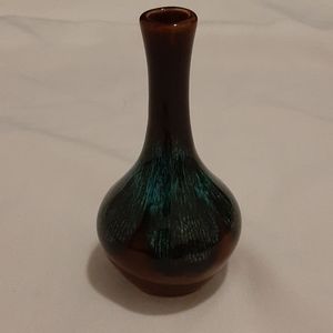 ♠️ Brown and Turquoise Glazed Vintage Fall  Winter Bud Vase 5" Tall